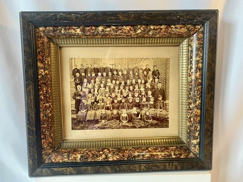 Antique School Children Class Photo Picture Wooden Framed Vtg 14” x 12 Victorian