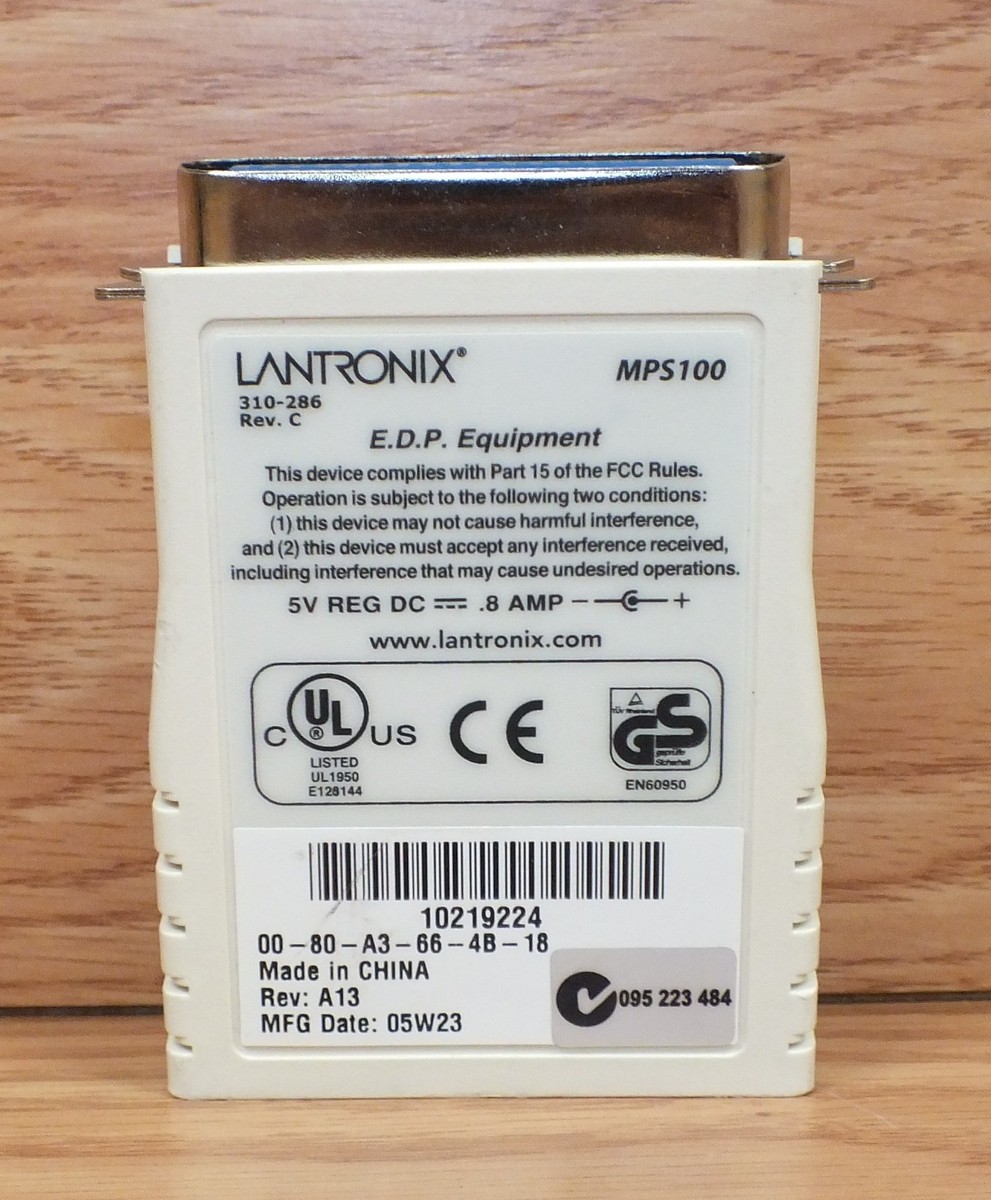 Choice of: Lantronix (MPS100) 10/100 Ethernet Micro Parallel Port