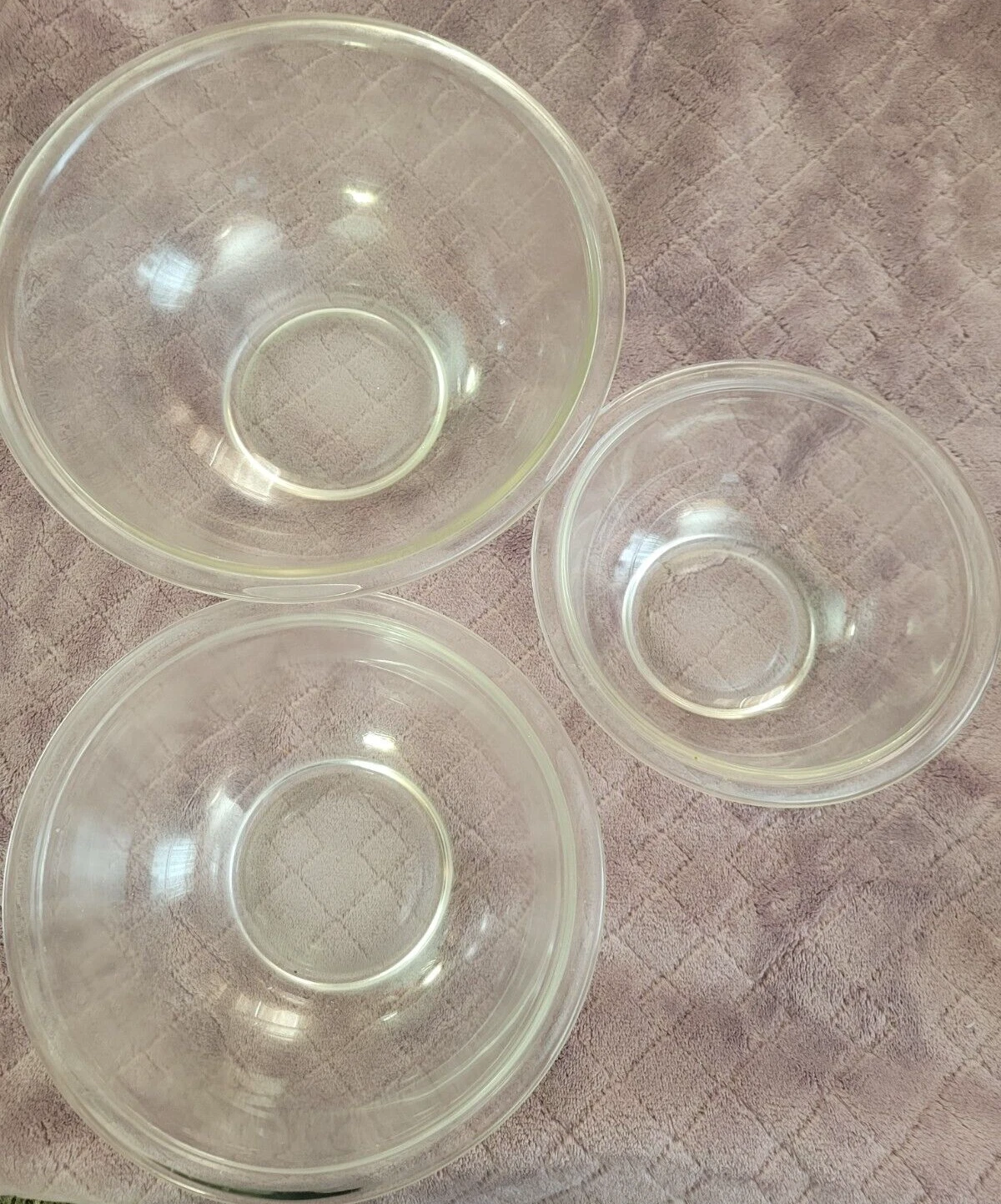 Vintage Set of 3 PYREX Clear Nesting Mixing Bowls Glass Set 322 323 325