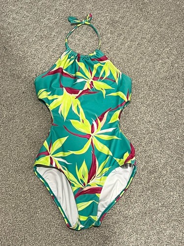 Old Navy Girls One-piece Tropical Floral Bathing Swim Suit Size L (10-12)TieNeck