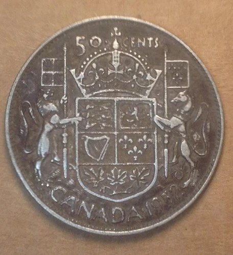 Old New World .800 Silver Coin Lot 1952 Canada Canadian 50 Cents .300 ASW KM#45