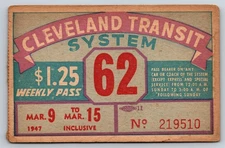 Cleveland Transit System 1947 Weekly Pass Vintage Public Transit (#55)