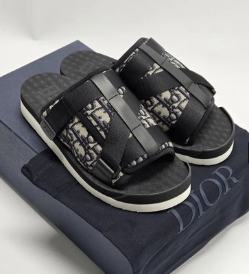 Christian Dior ALPHA Oblique Canvas Sandals Men s Black Logo Authentic 46EU/13US