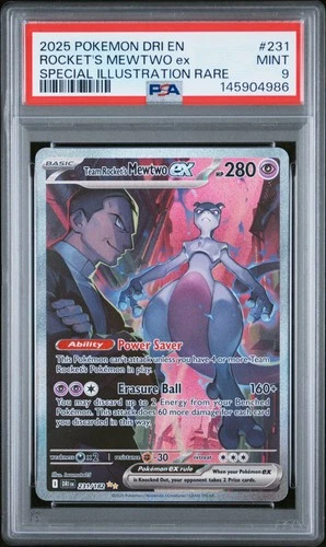 2025 POKEMON DESTINED RIVALS SPECIAL ILLUSTRATION TEAM ROCKET'S MEWTWO EX PSA 9
