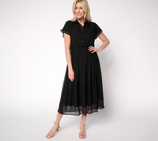 Gloria Vanderbilt Women's Petite Dress PL Jersey Chiffon Overlay Black A682929