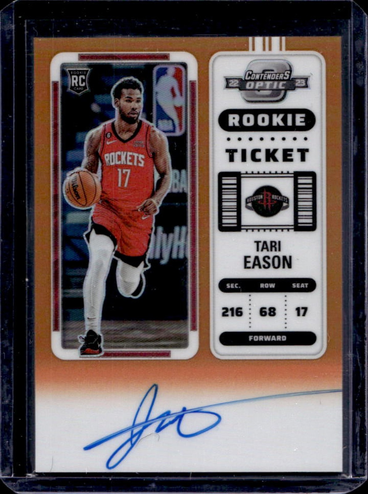 2022-23 Contenders Optic Tari Eason RC Orange Rookie Auto #/25 Rockets