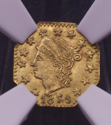 1876 Octagonal Gold Quarter Dollar BG-780 NGC MS64 Octagonal