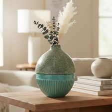 Vintage Green Crackle Glaze Turquoise Ribbed ...