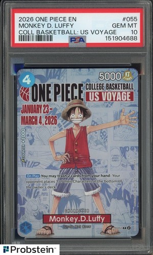 2026 One Piece EN College Basketball US Voyage #055 Monkey D Luffy PSA 10