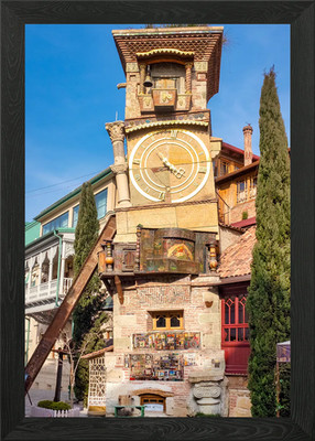 Leaning clock tower Framed Wall Art Poster Canvas Print Picture