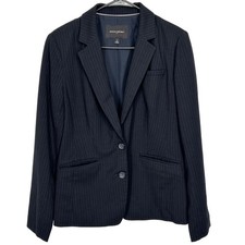 Banana Republic Two Button Black Blazer Blue Pinstripe Shoulder Pad Womens Sz 8