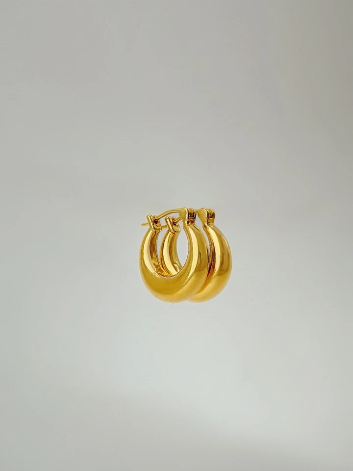 18K Real Gold Japan Electroform Dome Hoop Earrings 15mm Lightweight Gift - Image 2 of 4