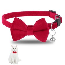 Cat Collar Breakaway Cat Bow Tie Adjustable from 7 to 11 Inches Soft Velvet Red