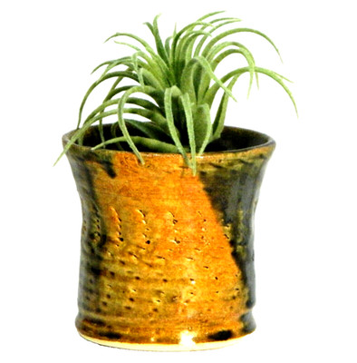 Art Pottery Planter Vase Pot Orange Brown Glaze