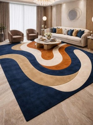Hand Tufted Abstract Wave Area Rug Modern Contemporary Living Room Design Carpet