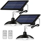 2x LED Solar Pendant Hanging Light Outdoor Indoor Dimmable Garden Yard Shed Lamp