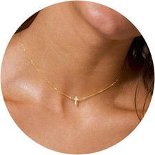 Cross Necklace for Women  Dainty Gold Necklace 14K Gold Plated Small Cross Pendan