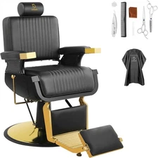 Barber Chair Hydraulic Reclining Salon Chair 360° Swivel for Hair Stylist Gold