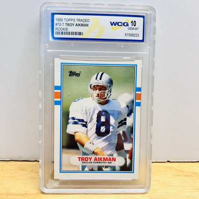 #ad 1989 Topps Traded Troy Aikman Rookie RC #70T WCG 10 GEM MT Cowboys $74.95