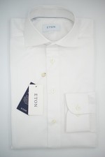 Men ETON White Signature Twill Shirt Single Cuff Contemporary Size 39 15.5