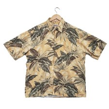 Vintage 90s Tropical Leaf Print Short Sleeve Button Up Shirt XL Vacation Resort
