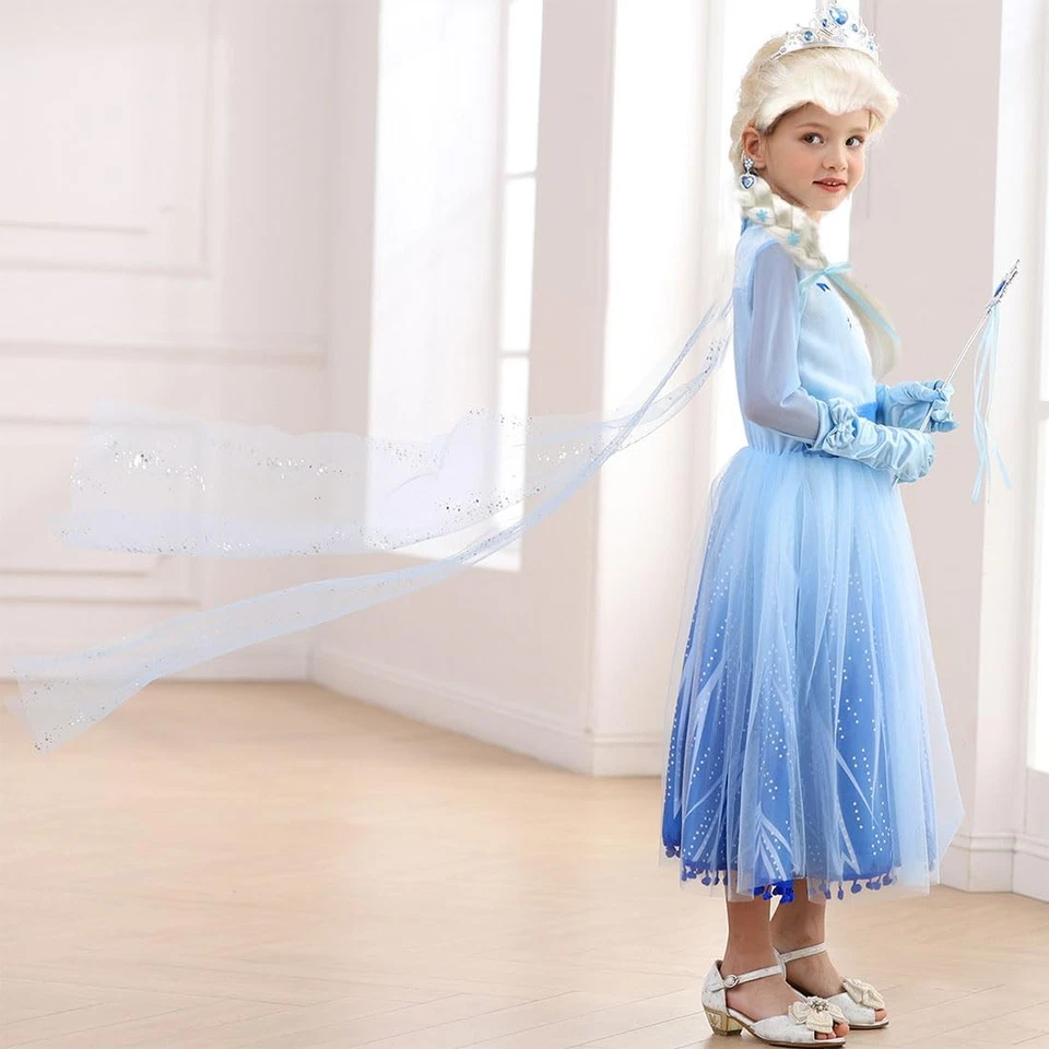 雪公主女孩服装-万圣节和圣诞节蓝色连衣裙,4-5T — 第 4/4 张图片