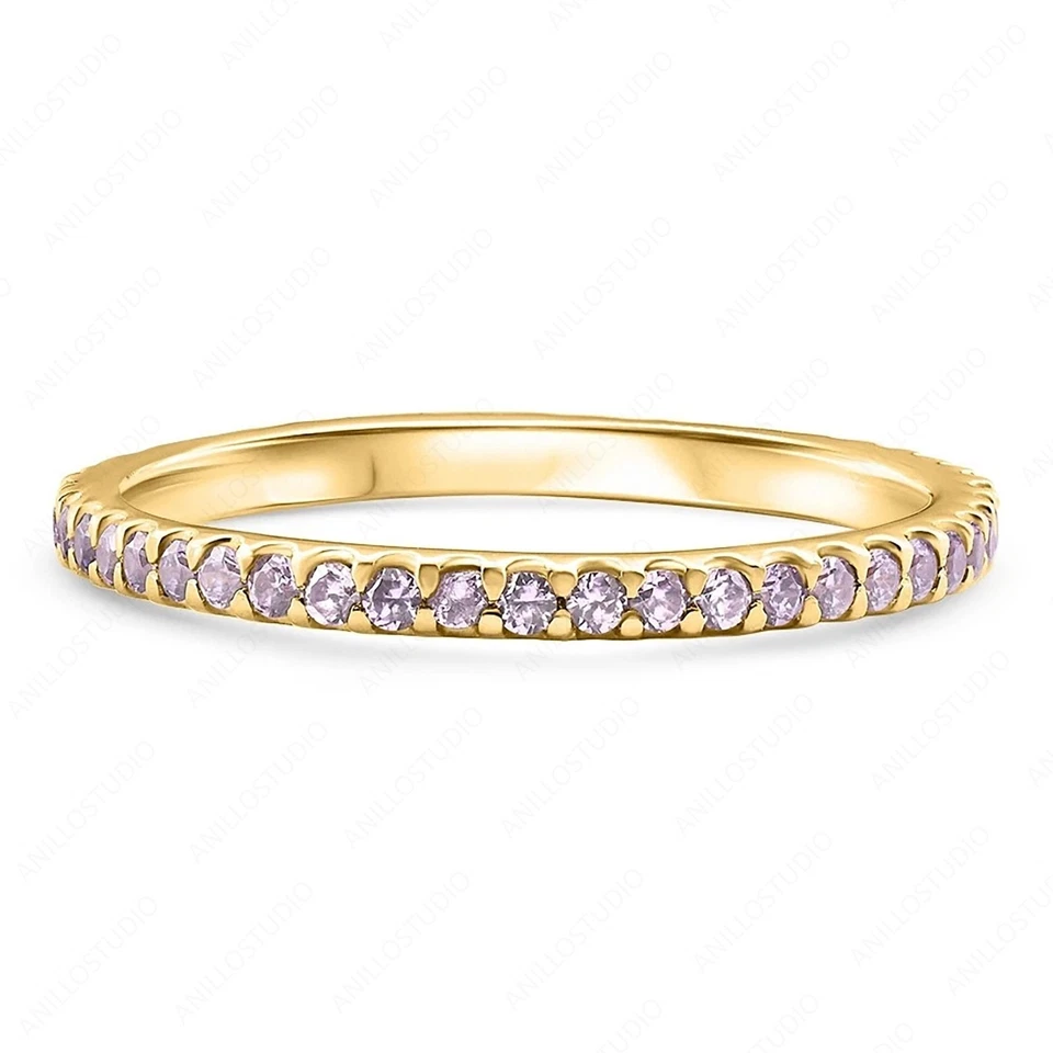 14k Yellow Gold Amethyst Full Eternity Ring, Stackable Band Ring For Christmas - Image 4 of 4
