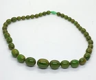 Vtg Bakelite Graduated Bead Necklace Green Yellow Marbleized Tested 67 gram 24"