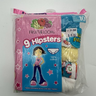 VTG 5-Pk Y2K Fruit of the Loom Girls Sz 10 Hipsters Underwear Panties NOS 2005