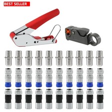 Coax Cable Crimper Coaxial Compression Tool Kit Wire Stripper with F RG6 RG59