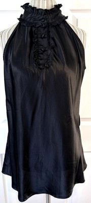 Vintage Y2K TORRID Black Satin Sleeveless Ruffle Tuxedo Blouse Whimsygoth~1X 2X