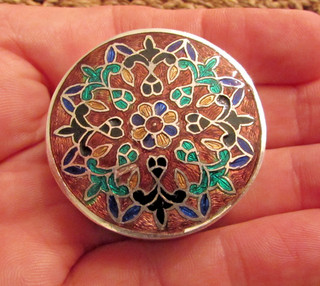 Vintage Circa 1965 Italian 800 Sterling Silver & Enamel Decorated Trinket Box Pr