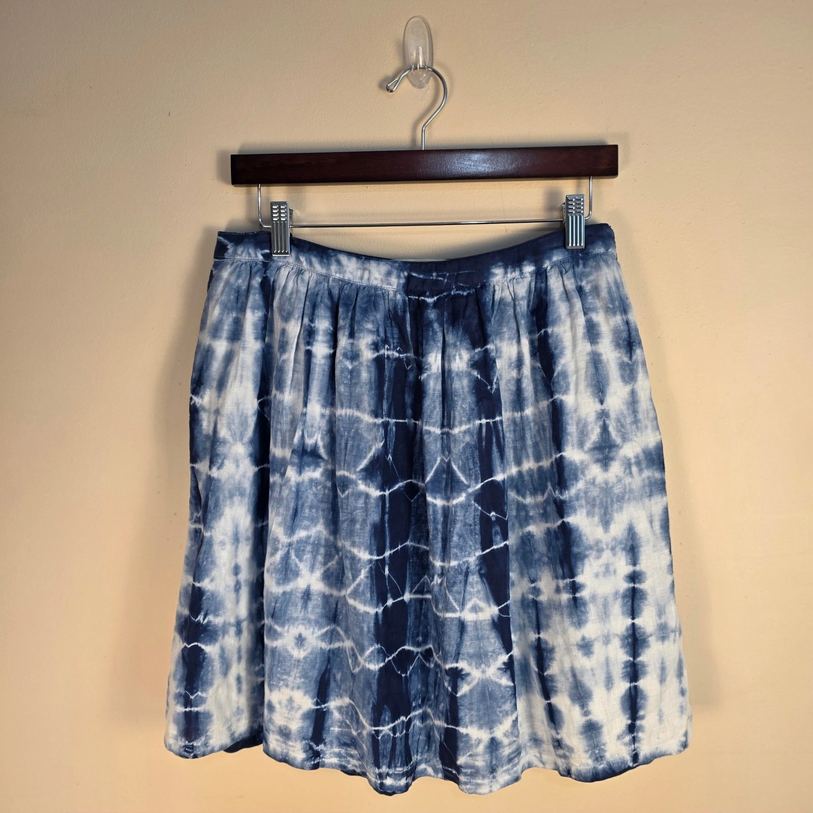 Madewell Skirt Womens 8 Blue White Tie Dye Linen Cotton Mini A-Line A5775