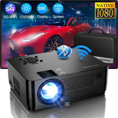 Roconia Q6 12000LM Full HD Movie Projector 300'' Display (1080P) Wi-Fi Bluetooth 