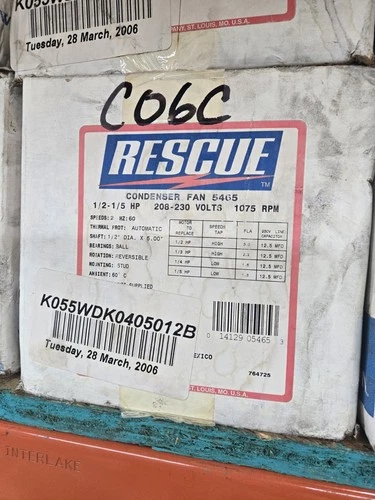 Rescue 5465 Condenser Fan Motor k055wdk0405012b 1/2-1/5hp, 230v, 1075, 60hz,
