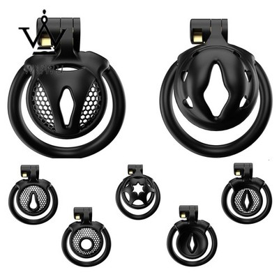 Male  Chastity Cage Device 7 Types Men Resin Mamba Lock Belt 5 Rings