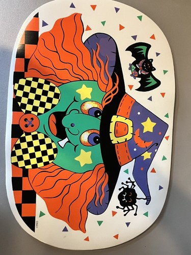 Retro Halloween Hexe Fledermaus Spinne Bunt Vinyl Tischset (4) 1990’s - Bild 2 von 8