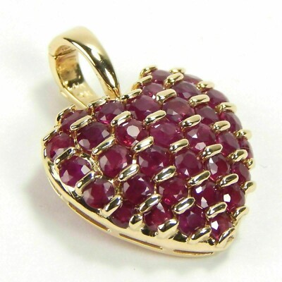 2.10Ct Round Lab Created Red Ruby Heart Pendant 14K Yellow Gold Plated ...