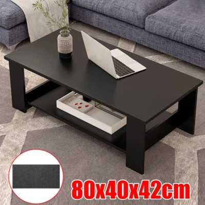 Modern Coffee Table Living Room Tea Side End Desk With Lower Storage Shelf Black