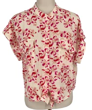 FRNCH Paris women's size L Floral Button front Shirt pockets roll sleeve boxy