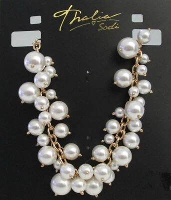 THALIA SODI Statement Necklace WHITE FAUX PEARLS Goldtone - Image 1 of 2