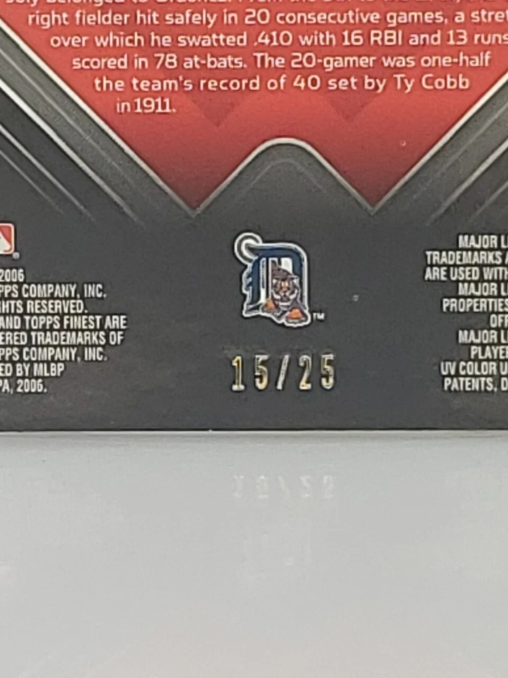 2006 Topps Finest Black X-Fractor SP Magglio Ordonez 15/25 NM/MT White Sox - Image 3 of 3