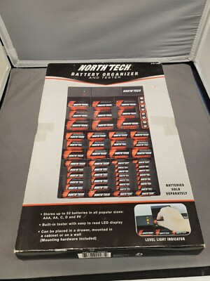 North Tech Battery Organizer and Tester - Stores Up To 53 Batteries