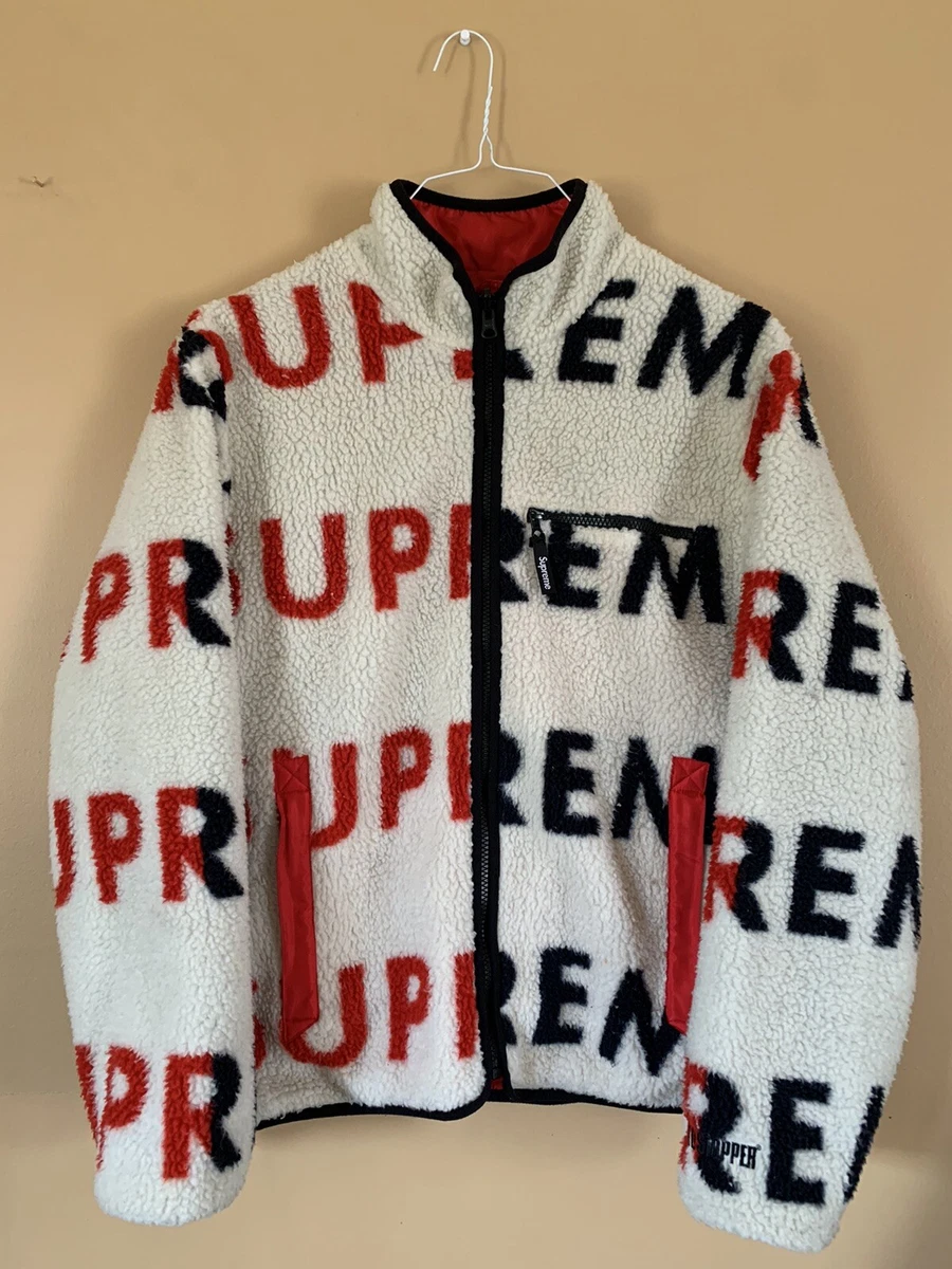 Supreme Reversible Logo Fleece Windstopper Jacket FW18 Size Medium White Denim