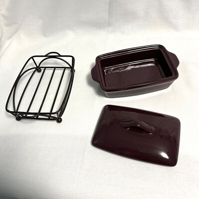Plum Purple Tastefully Simple Mini Rectangle Casserole Dish w/ Wire Caddy & Lid