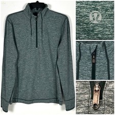 Lululemon Mens Quarter Zip Pullover Sweater Sz Large Athletic Top Running Green