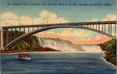 Postcard Maiden of the Mist and Rainbow Bridge Niagara Falls New York      13362