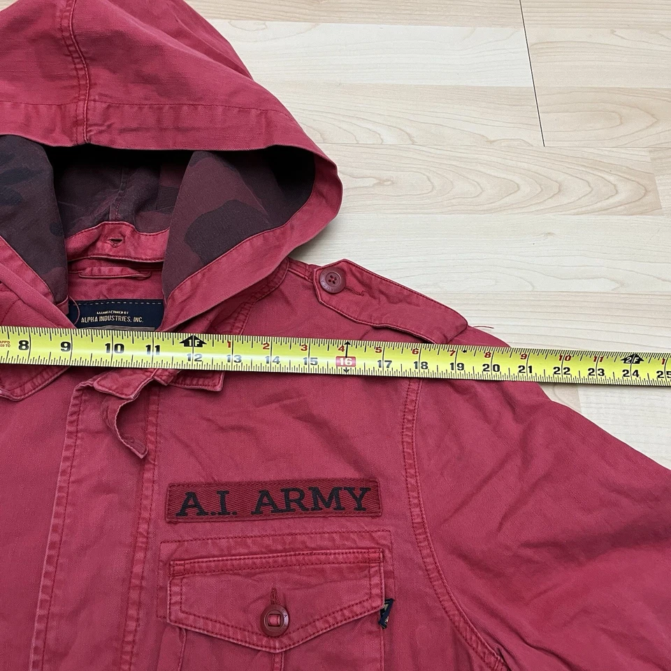 Alpha Industries Parka Men’s Medium Red Full Zip With Buttons Pockets Hoodie - Image 2 of 4