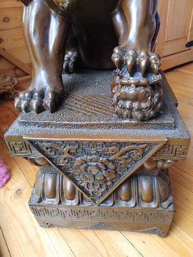 pair heavy duty chinese foo dog sculptures - Picture 2 of 7