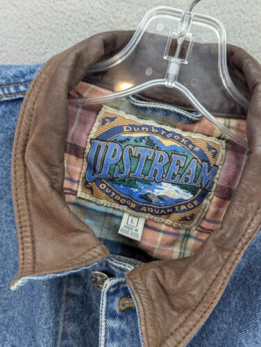 Vintage Dunbrooke Upstream Jacket Men's L Blue Denim Boart Longyear Leather Trim - Picture 4 of 16
